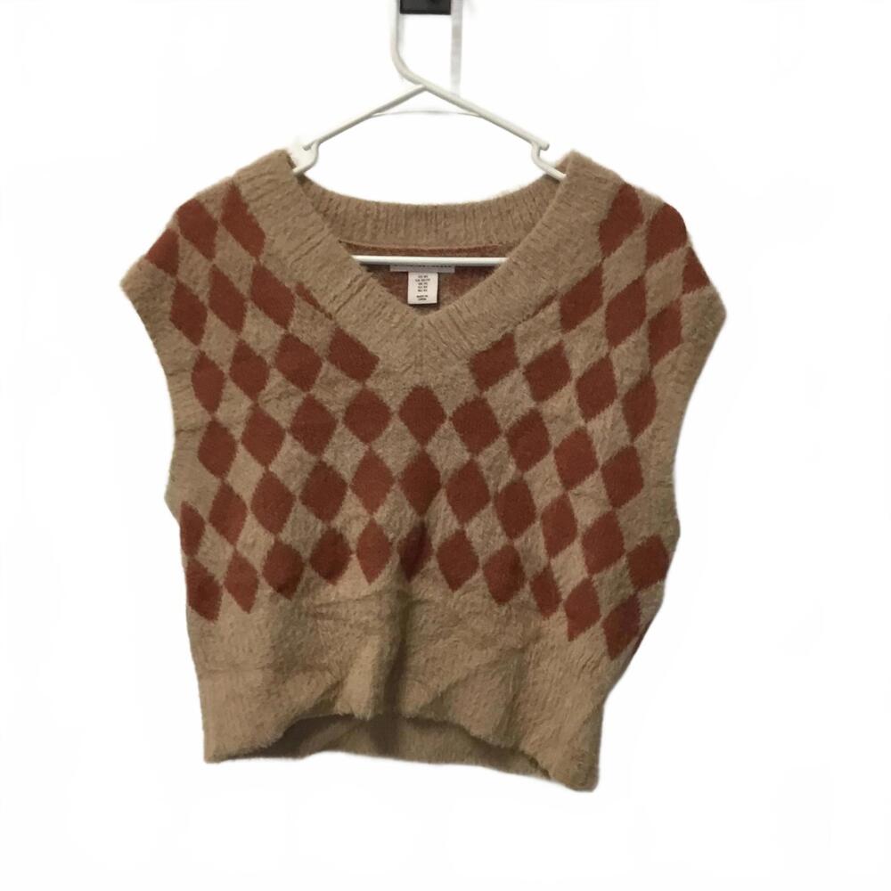 Sincerely Jules Cozy V-Neck Argyle Sweater Vest - Size XS